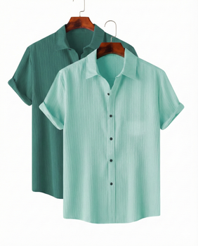 Green & Faded Colour Short Sleeve Shirt Combo