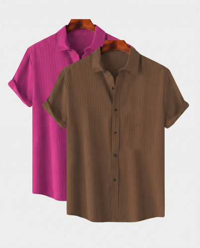 Melon & Brown Colour Short Sleeve Shirt Combo