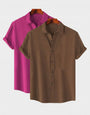 Melon & Brown Colour Short Sleeve Shirt Combo