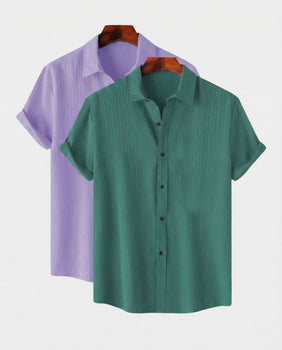 Lavender & Green Colour Short Sleeve Shirt Combo