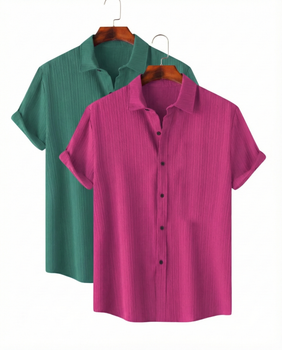 Green & Melon Colour Short Sleeve Shirt Combo