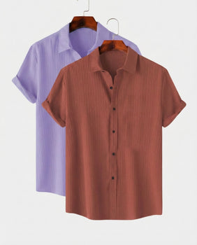 Lavender & Orange Colour Short Sleeve Shirt Combo