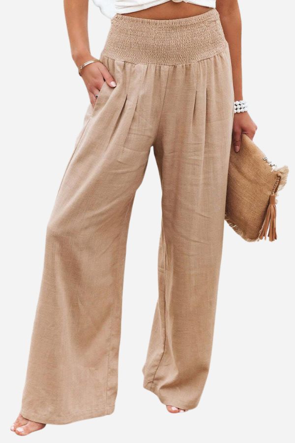 Women's High Waist Wide Leg Pants with Shirred Waistband
