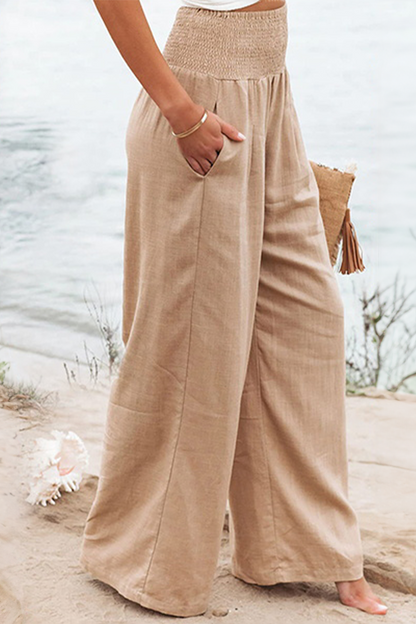 Women's High Waist Wide Leg Pants with Shirred Waistband