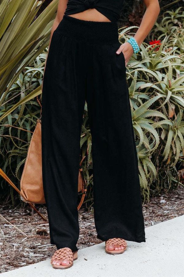 Women's High Waist Wide Leg Pants with Shirred Waistband