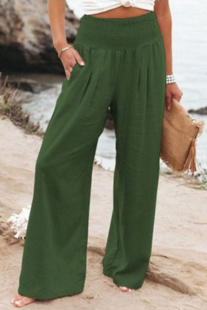 Women's High Waist Wide Leg Pants with Shirred Waistband