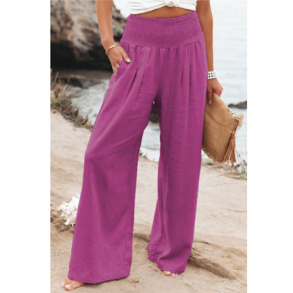 Women's High Waist Wide Leg Pants with Shirred Waistband