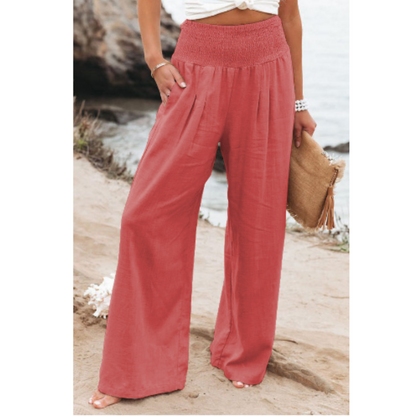 Women's High Waist Wide Leg Pants with Shirred Waistband