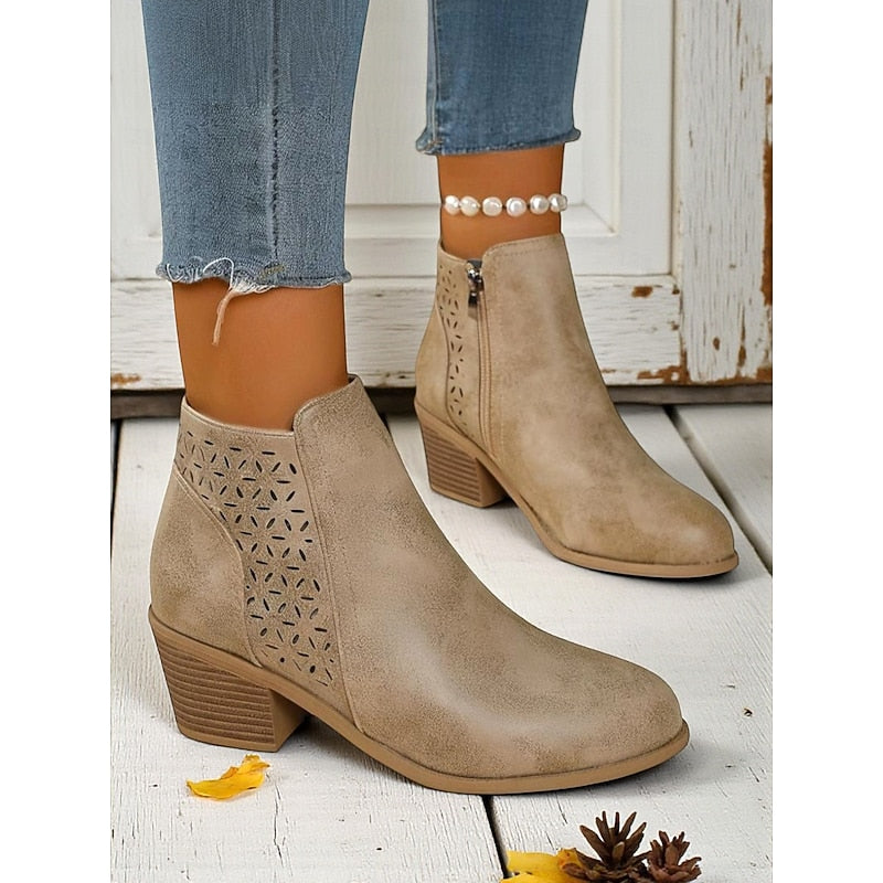 Hollis | Cutout Low-Heel Ankle Boots 8