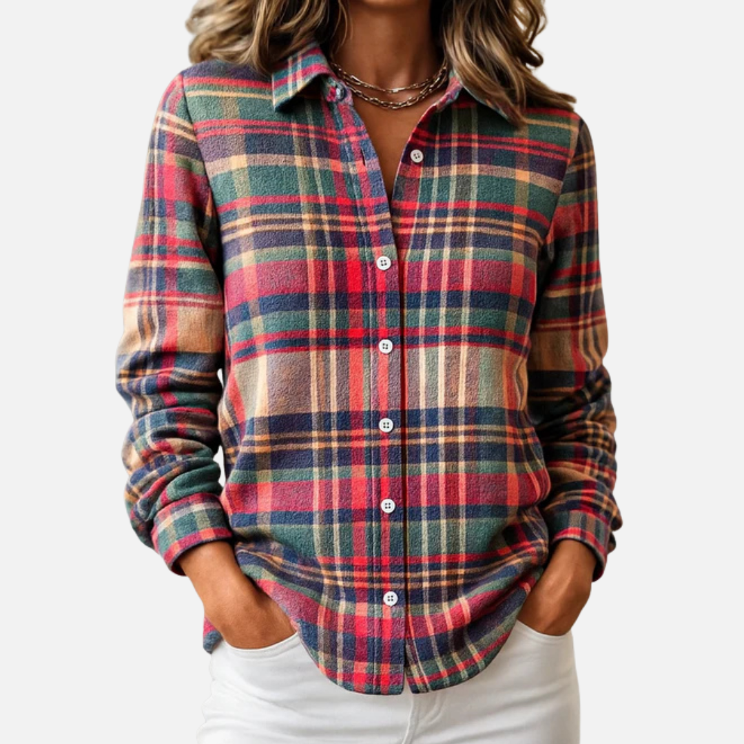 Lauren | Camisa de franela a cuadros de manga larga con botones para mujer