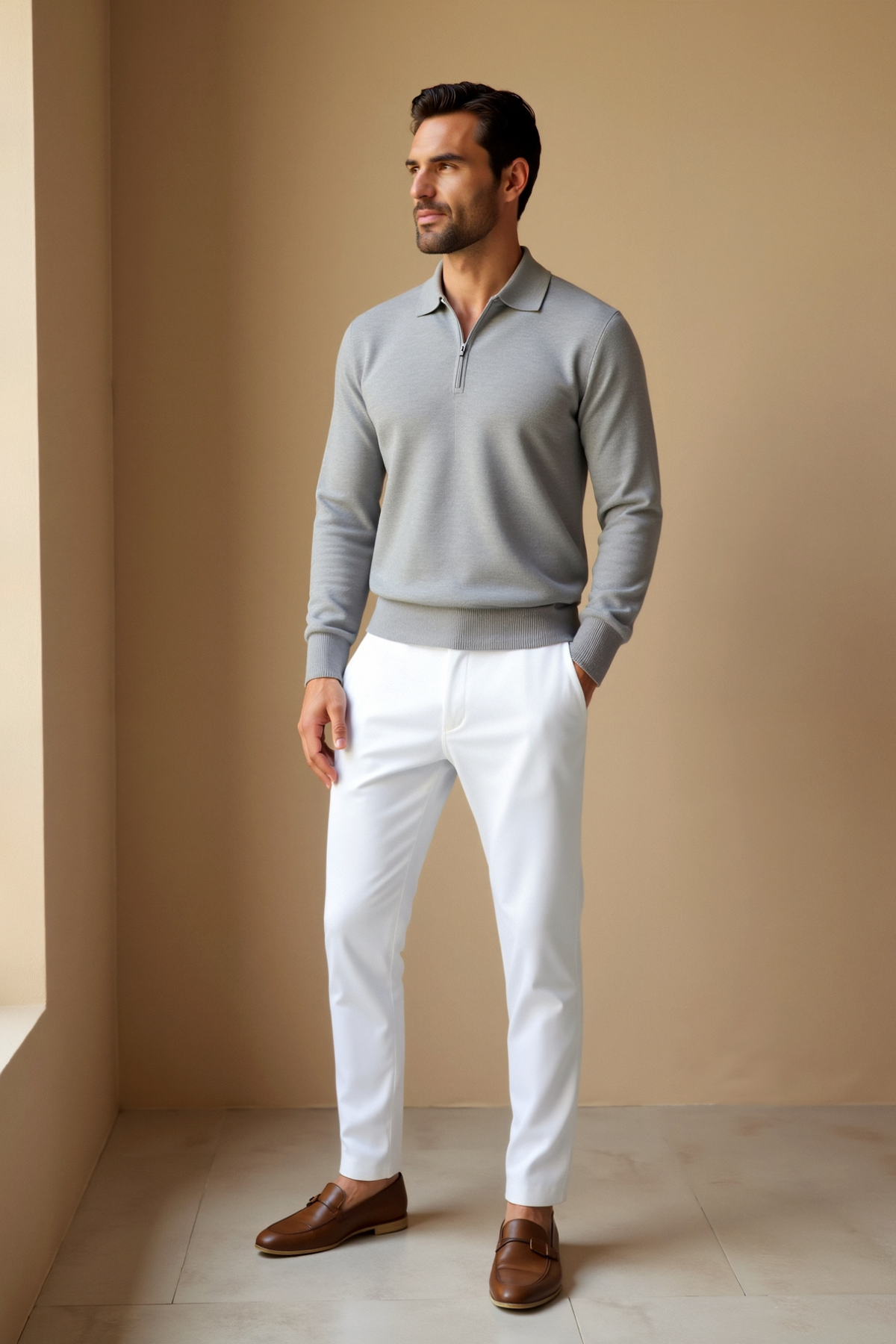 Men's Long Sleeve Quarter Zip Polo Top