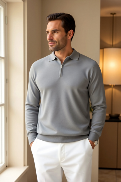 Men's Long Sleeve Quarter Zip Polo Top