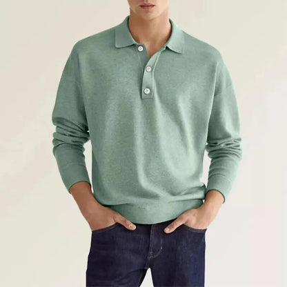 Men's Long Sleeve Knit Polo Shirt with Buttons