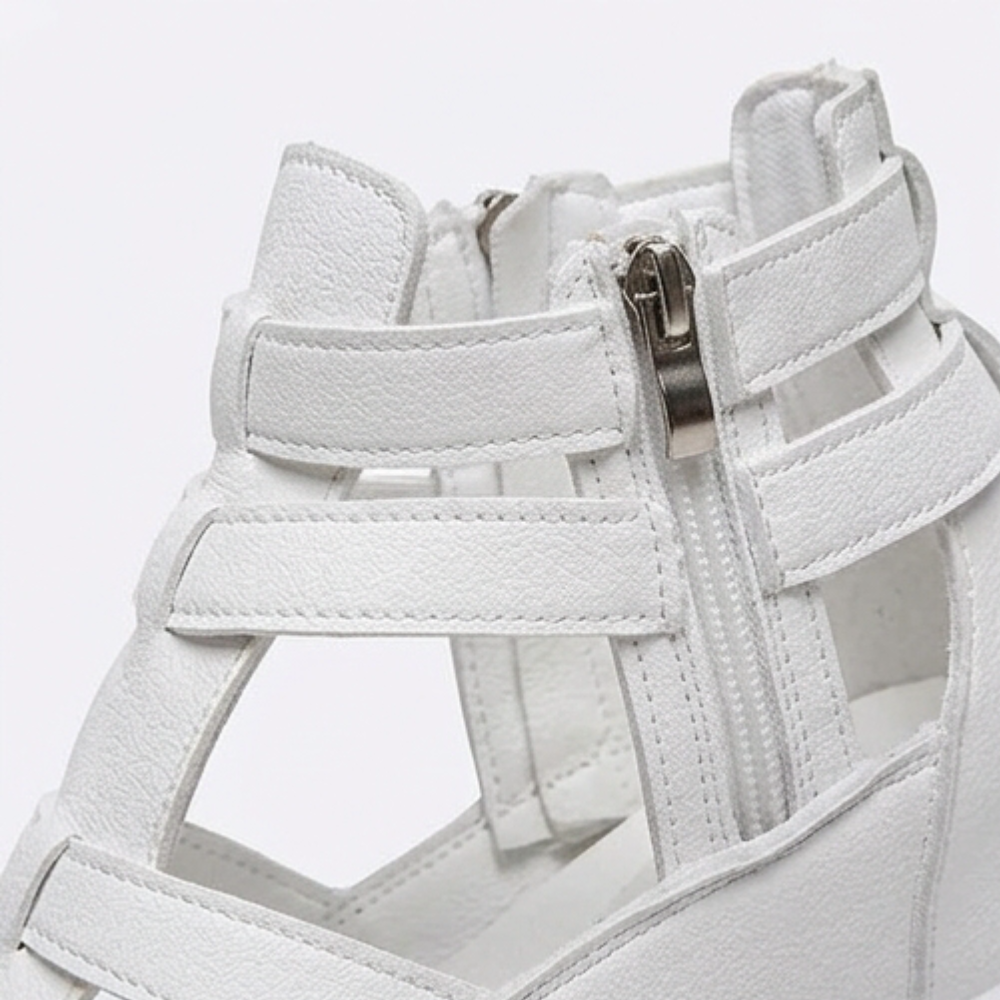 Women's Platform Sandals – Caged Straps, Zip, Cushioned Sole