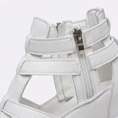 Women's Platform Sandals – Caged Straps, Zip, Cushioned Sole