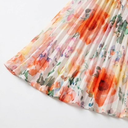 Women's Pleated Midi Dress – Sleeveless, Floral, Relaxed Fit