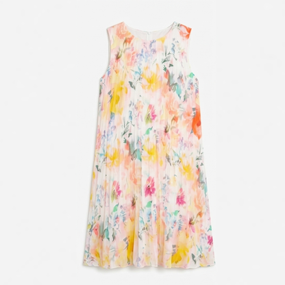 Women's Pleated Midi Dress – Sleeveless, Floral, Relaxed Fit