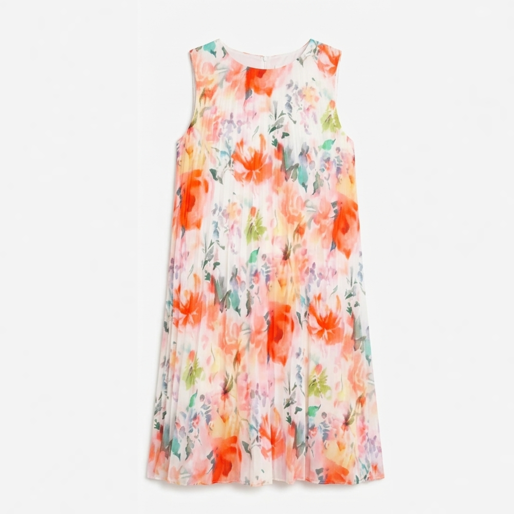 Women's Pleated Midi Dress – Sleeveless, Floral, Relaxed Fit
