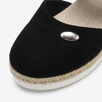 Women's Espadrille Wedge Sandals – Closed Toe, Braided Jute Trim