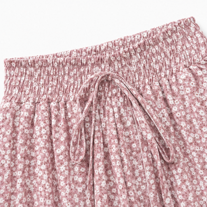 Women's Wide-Leg Pants – Floral, Wrap Slit, Smocked Waist