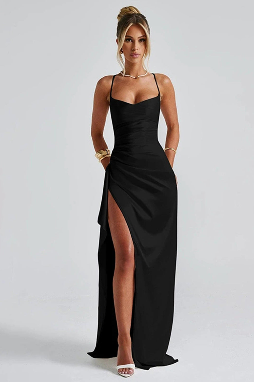 Women's Satin Maxi Dress with High Slit