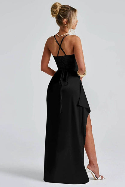 Women's Satin Maxi Dress with High Slit