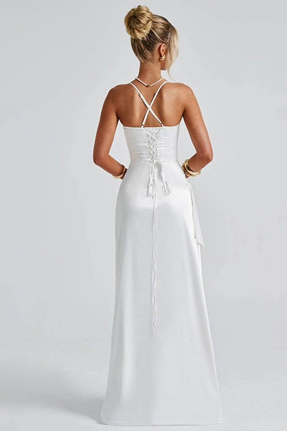 Women's Satin Maxi Dress with High Slit