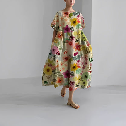 Women's Floral Short Sleeve Swing Maxi Dress
