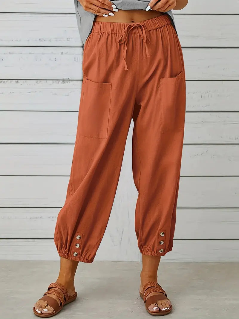 Women's Drawstring Cropped Harem Pants with Pockets
