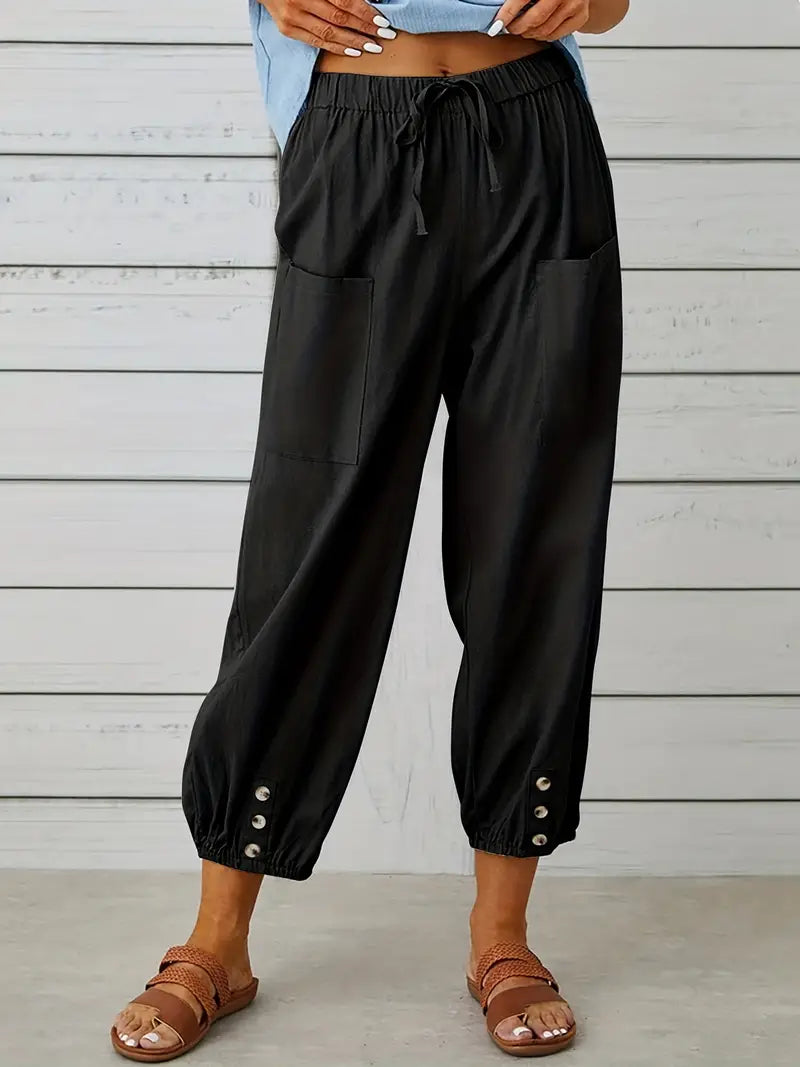 Women's Drawstring Cropped Harem Pants with Pockets