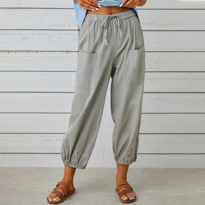 Women's Drawstring Cropped Harem Pants with Pockets