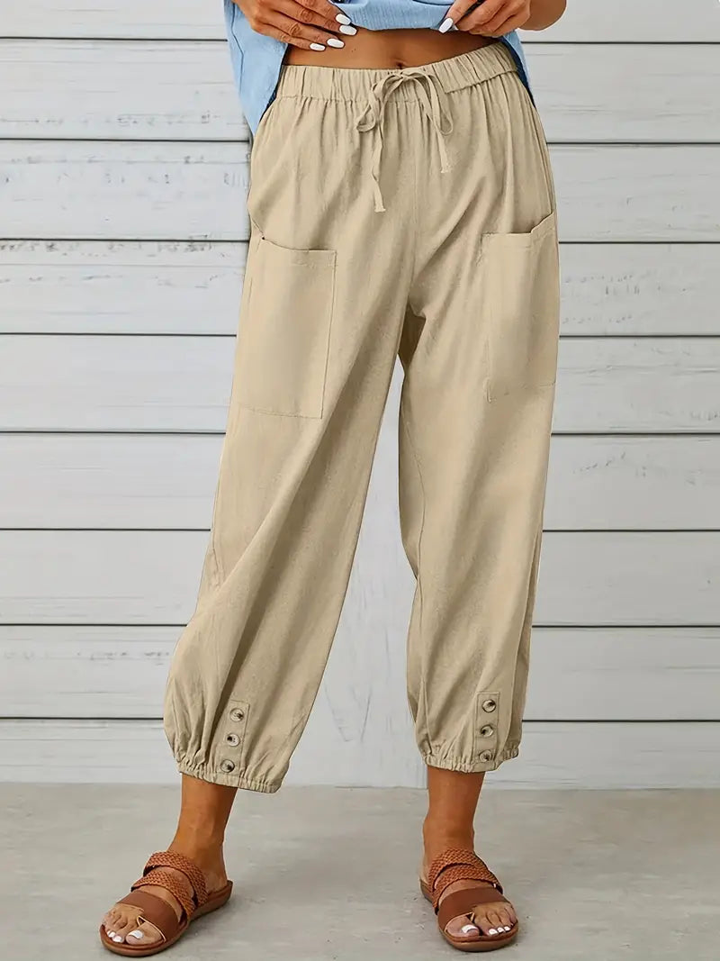 Women's Drawstring Cropped Harem Pants with Pockets