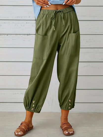 Women's Drawstring Cropped Harem Pants with Pockets