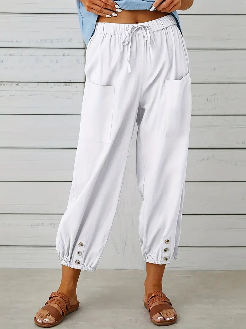 Women's Drawstring Cropped Harem Pants with Pockets