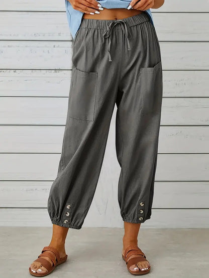 Women's Drawstring Cropped Harem Pants with Pockets