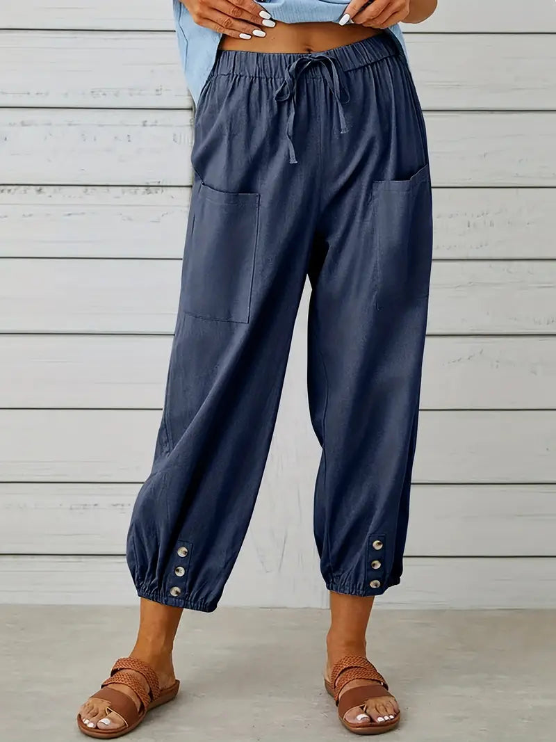 Women's Drawstring Cropped Harem Pants with Pockets