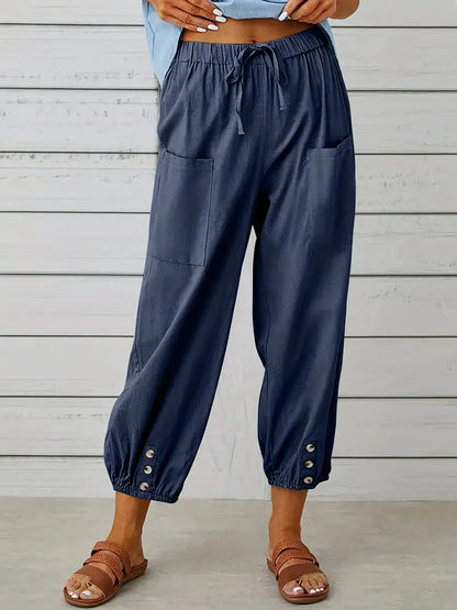 Women's Drawstring Cropped Harem Pants with Pockets