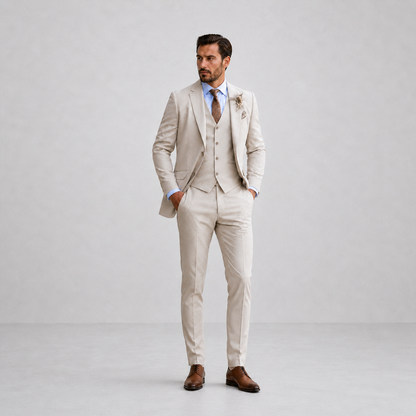 Linen Three-Piece Suit with Waistcoat for Men 2