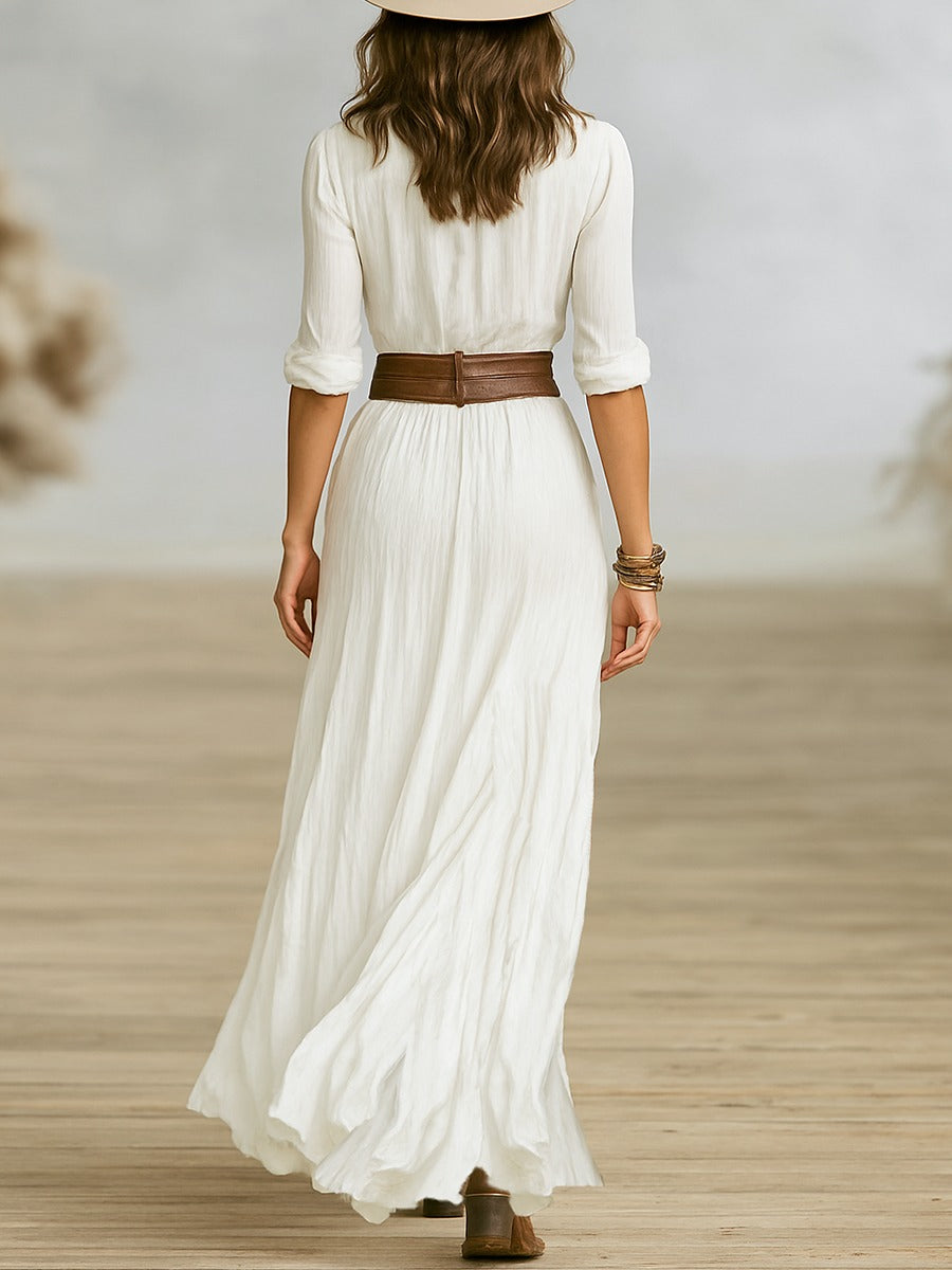 Women's Button Front Crinkle Maxi Shirt Dress