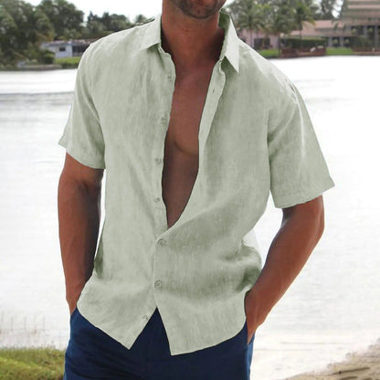 Men's Short Sleeve Linen Look Button-Up Shirt
