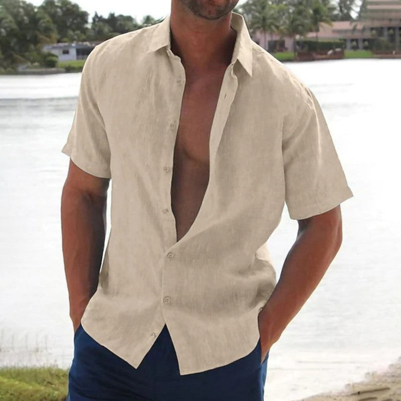 Men's Short Sleeve Linen Look Button-Up Shirt