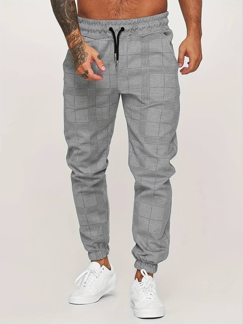 Men's Checked Joggers with Drawstring Waist