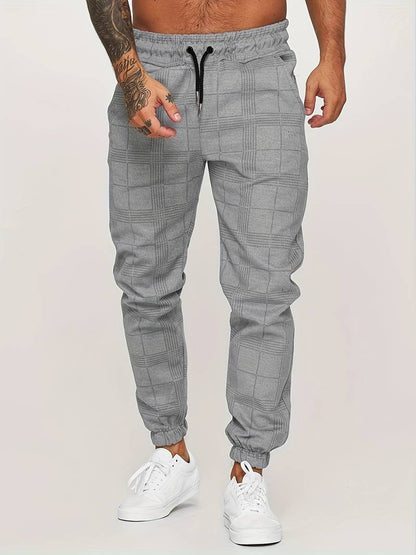 Men's Checked Joggers with Drawstring Waist
