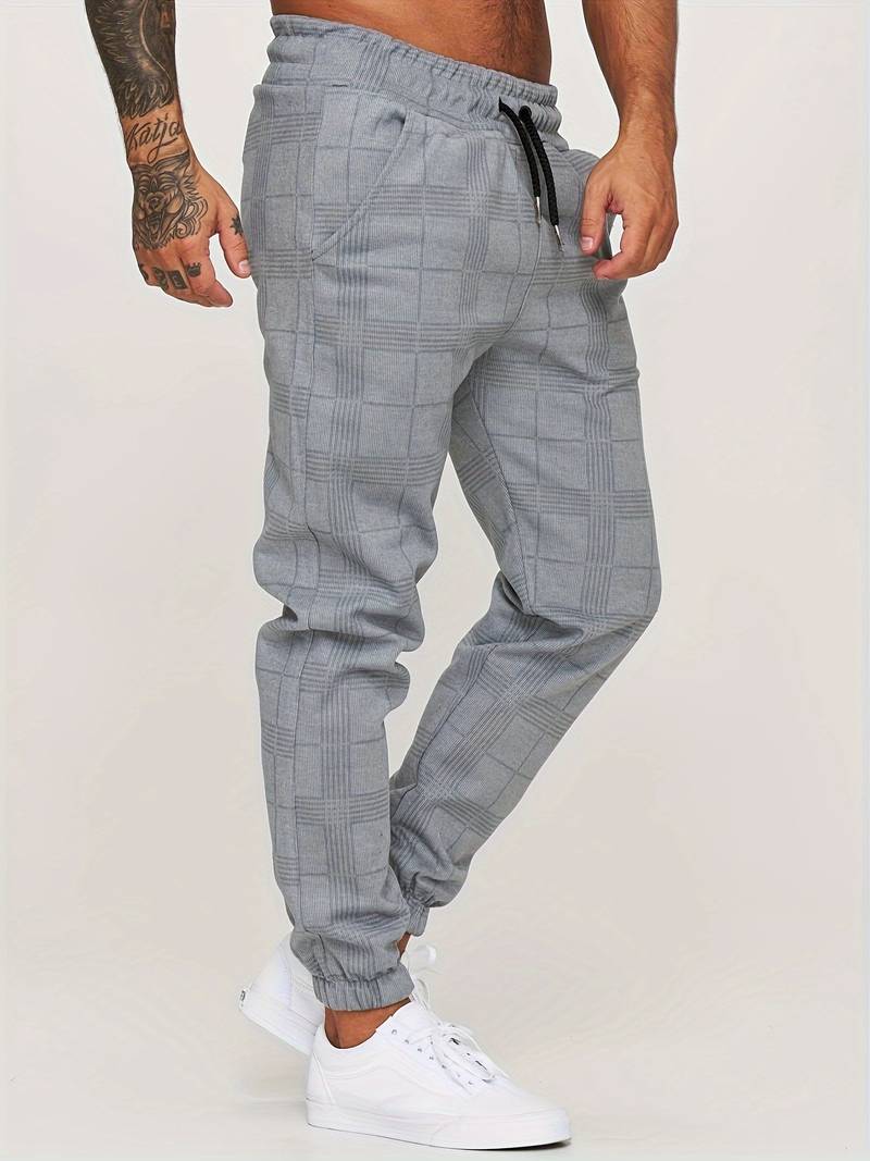 Men's Checked Joggers with Drawstring Waist