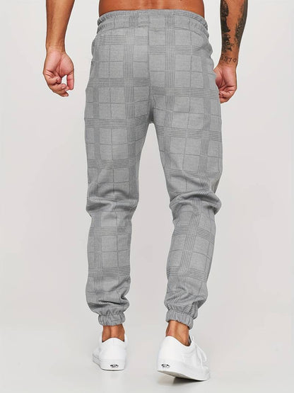 Men's Checked Joggers with Drawstring Waist