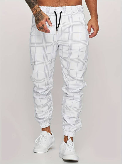 Men's Checked Joggers with Drawstring Waist