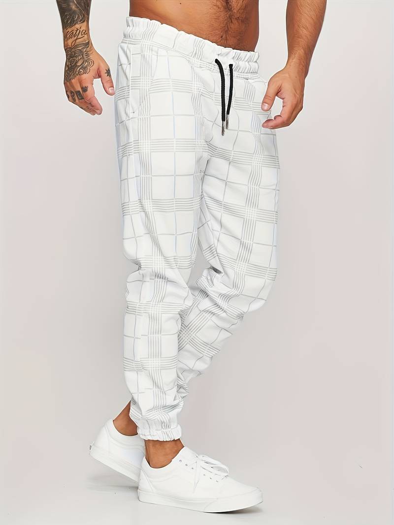 Men's Checked Joggers with Drawstring Waist