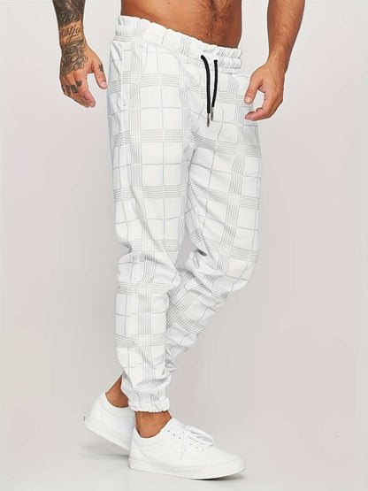 Men's Checked Joggers with Drawstring Waist