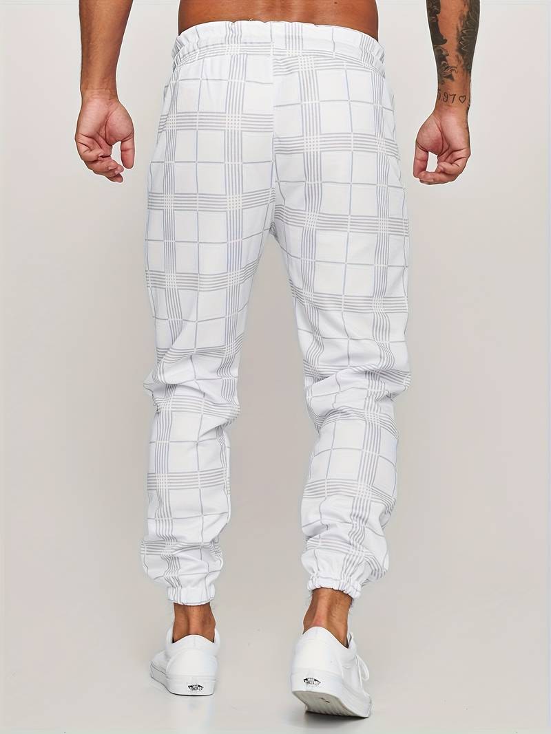 Men's Checked Joggers with Drawstring Waist