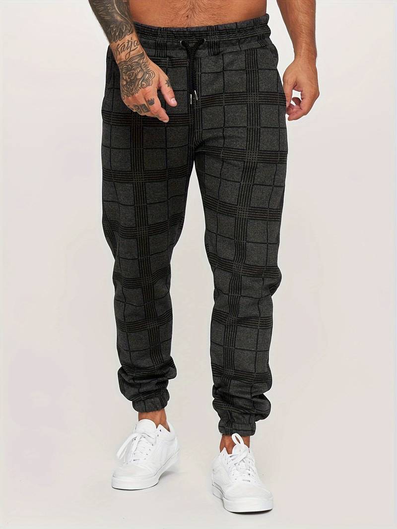 Men's Checked Joggers with Drawstring Waist